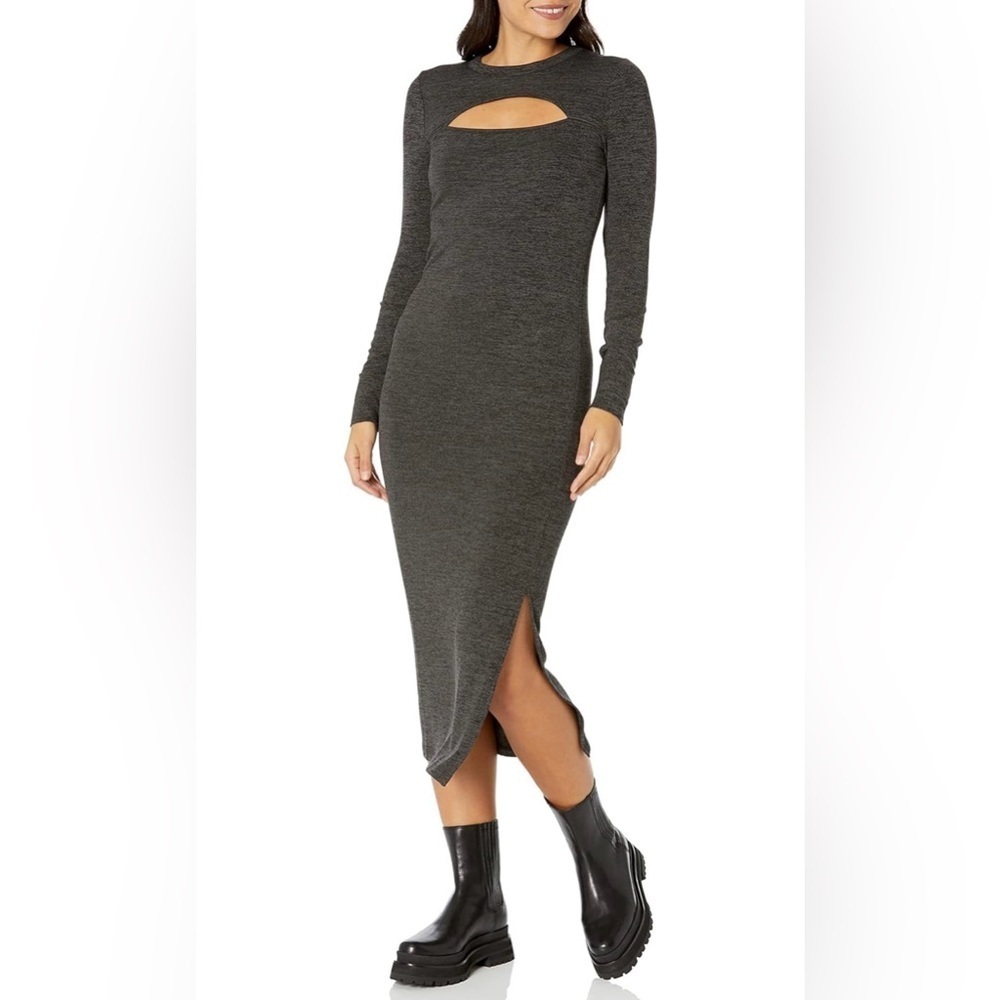 French Connection Cut Out Mid Calf Sweaterdress in Charcoal Black
